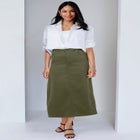 True Fit Stretch Denim Midi Skirt image number null