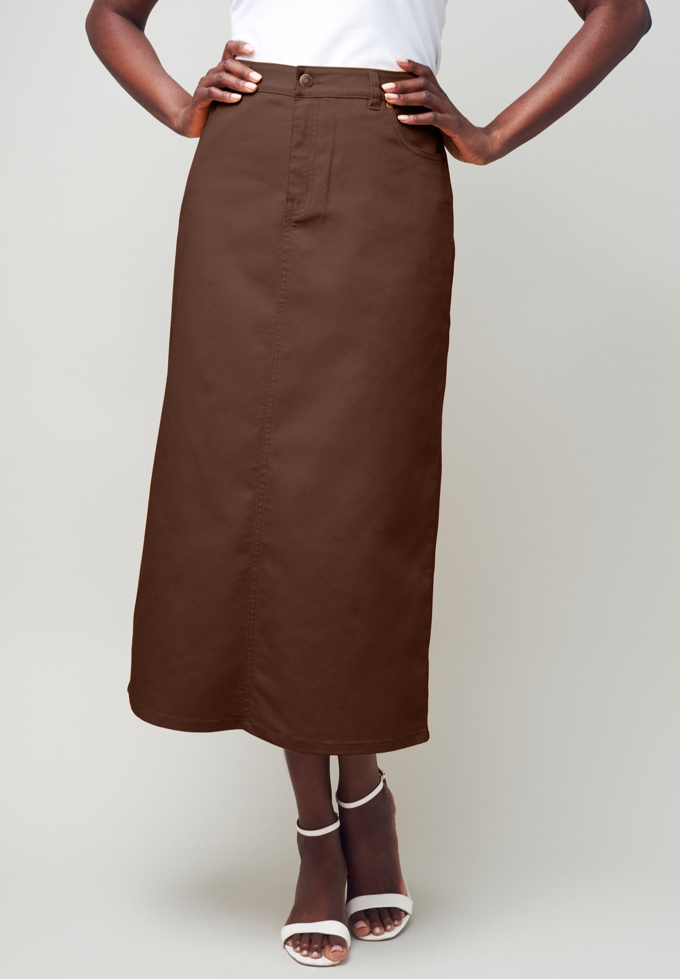 True Fit Stretch Denim Midi Skirt image number 0