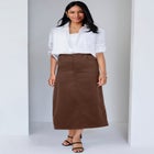 True Fit Stretch Denim Midi Skirt image number null