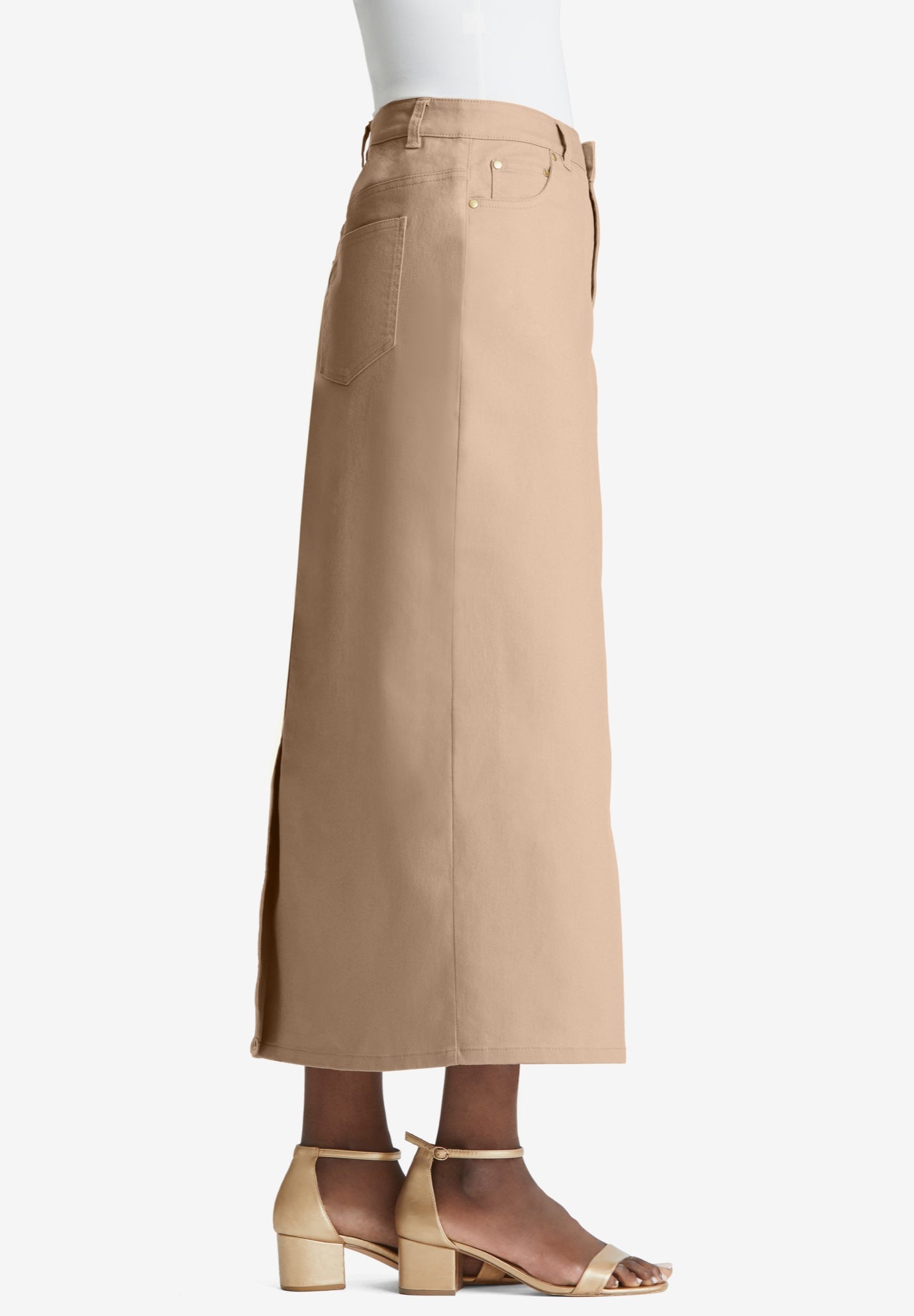 True Fit Stretch Denim Midi Skirt image number 1