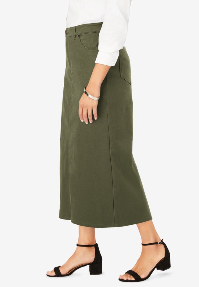 True Fit Stretch Denim Midi Skirt image number 2