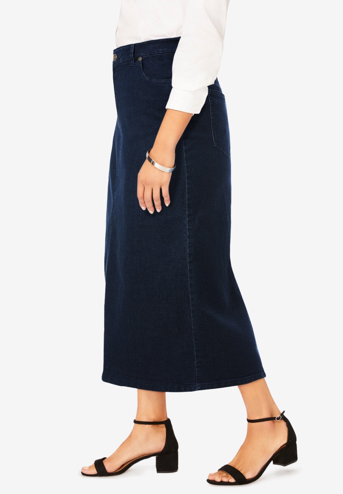 True Fit Stretch Denim Midi Skirt image number 2