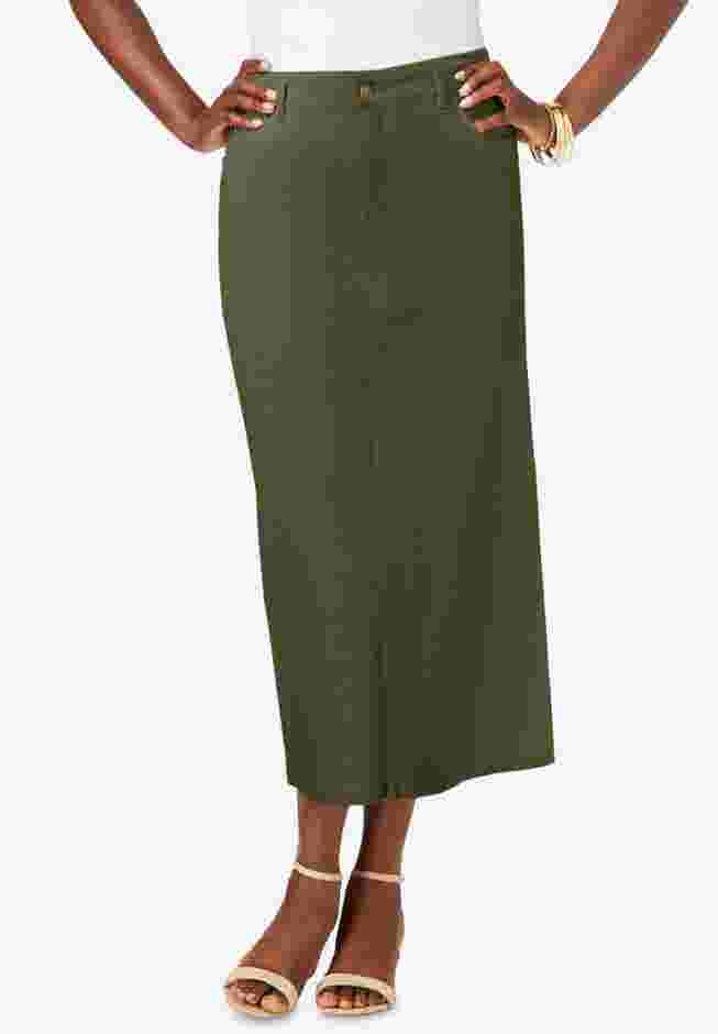 True Fit Stretch Denim Midi Skirt image number 0