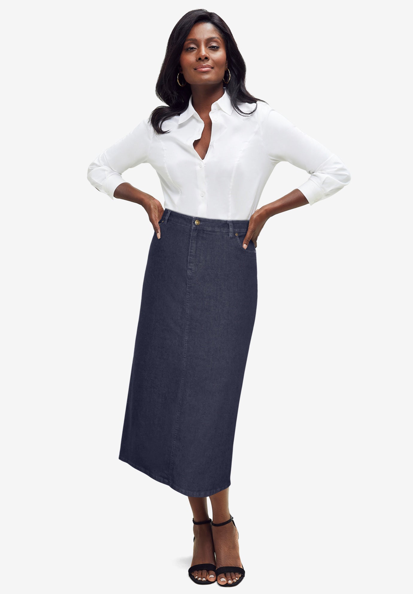 True Fit Stretch Denim Midi Skirt image number 0