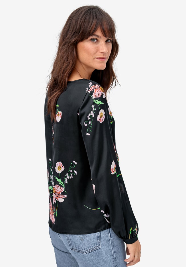 Blouson-Sleeve Satin Blouse image number 1