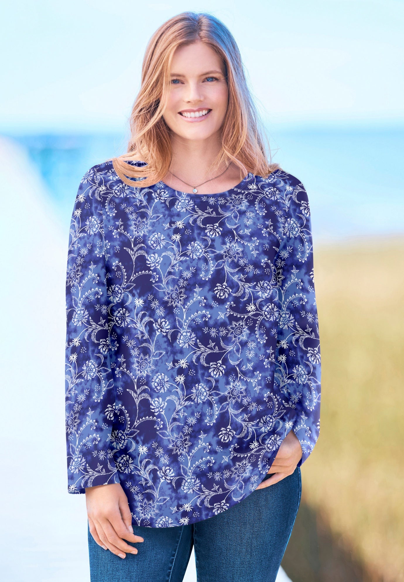 Perfect Printed Long-Sleeve Crewneck Tee image number 0