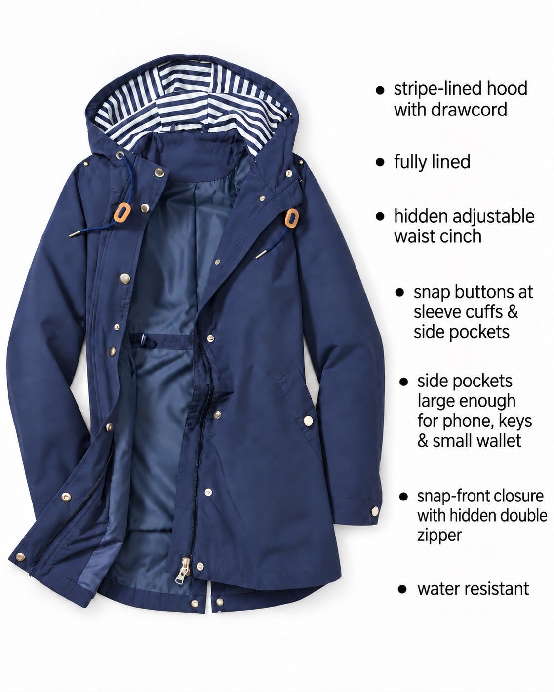 Water-Resistant A-Line Snap-Front Hooded Raincoat image number 1