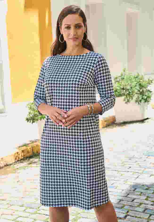 Stretch Cotton Boatneck Shift Dress image number 0