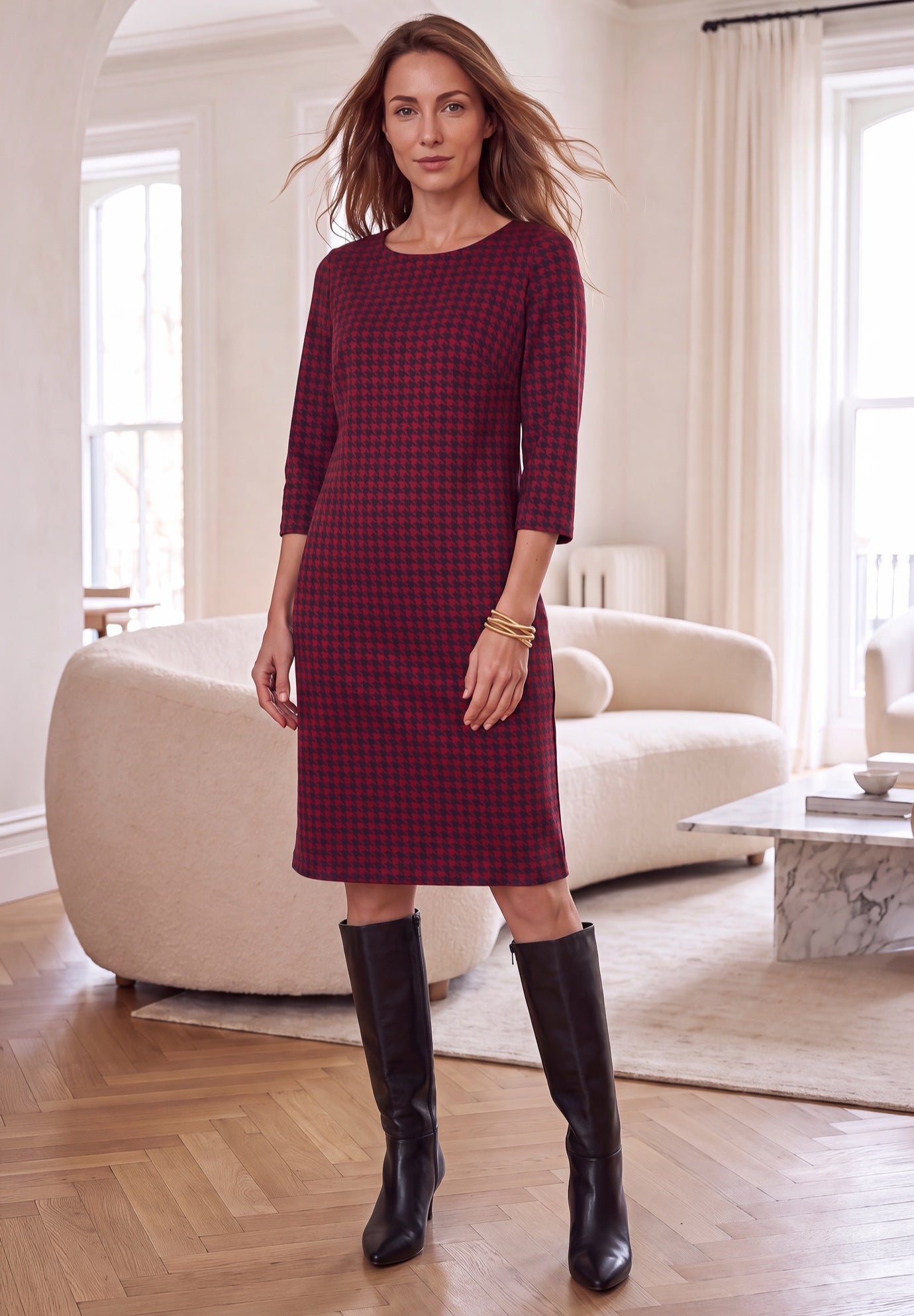 Stretch Cotton Boatneck Shift Dress image number 0