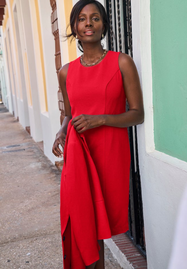 2-Piece Stretch Crepe Single-Breasted Jacket Dress image number 1