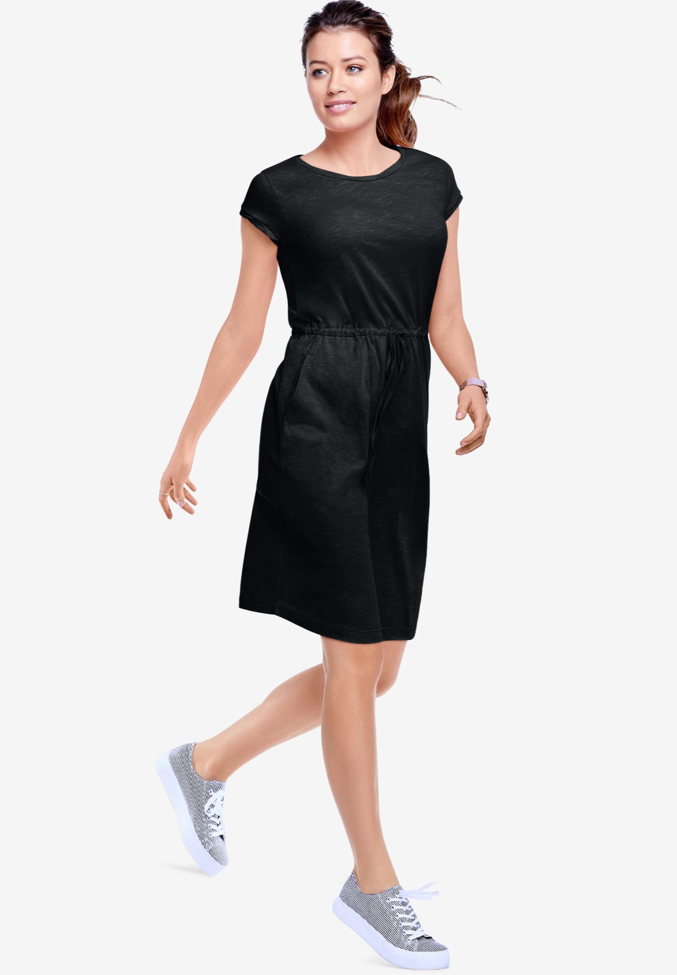 100% Cotton Cinched-Waist Drawstring Midi Dress image number 0
