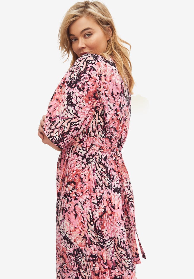 Stretch Knit Fit And Flare Elbow-Length Sleeve Tie-Back Maxi Dress image number 1