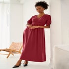 Stretch Knit Fit And Flare Elbow-Length Sleeve Tie-Back Maxi Dress image number null