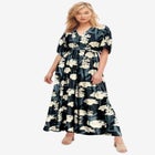 Stretch Knit Fit And Flare Elbow-Length Sleeve Tie-Back Maxi Dress image number null