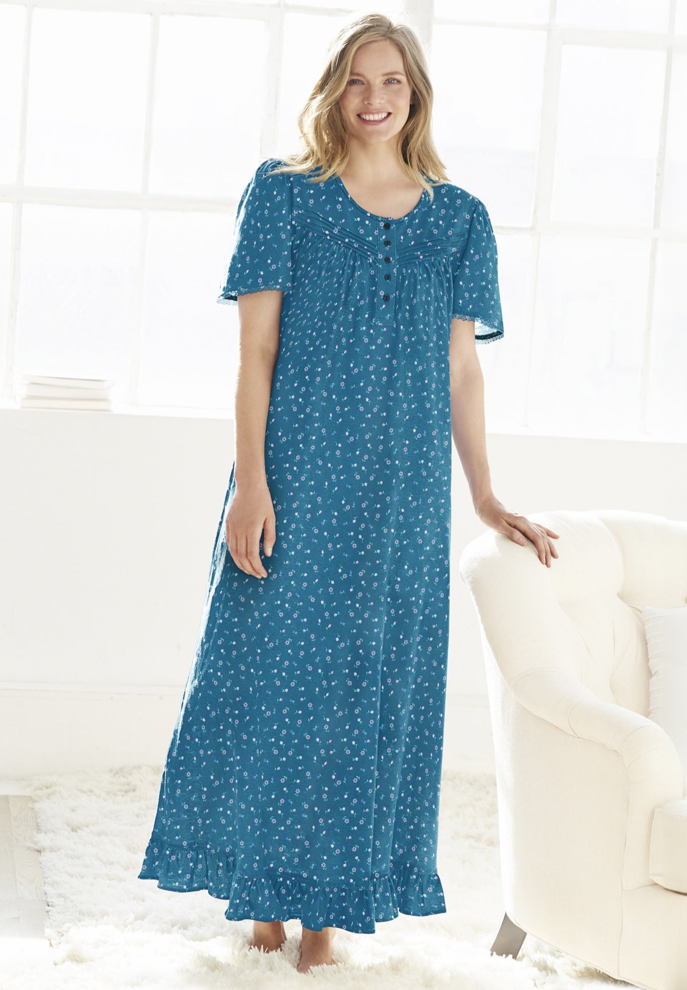 Long Floral Print Cotton Gown image number 0