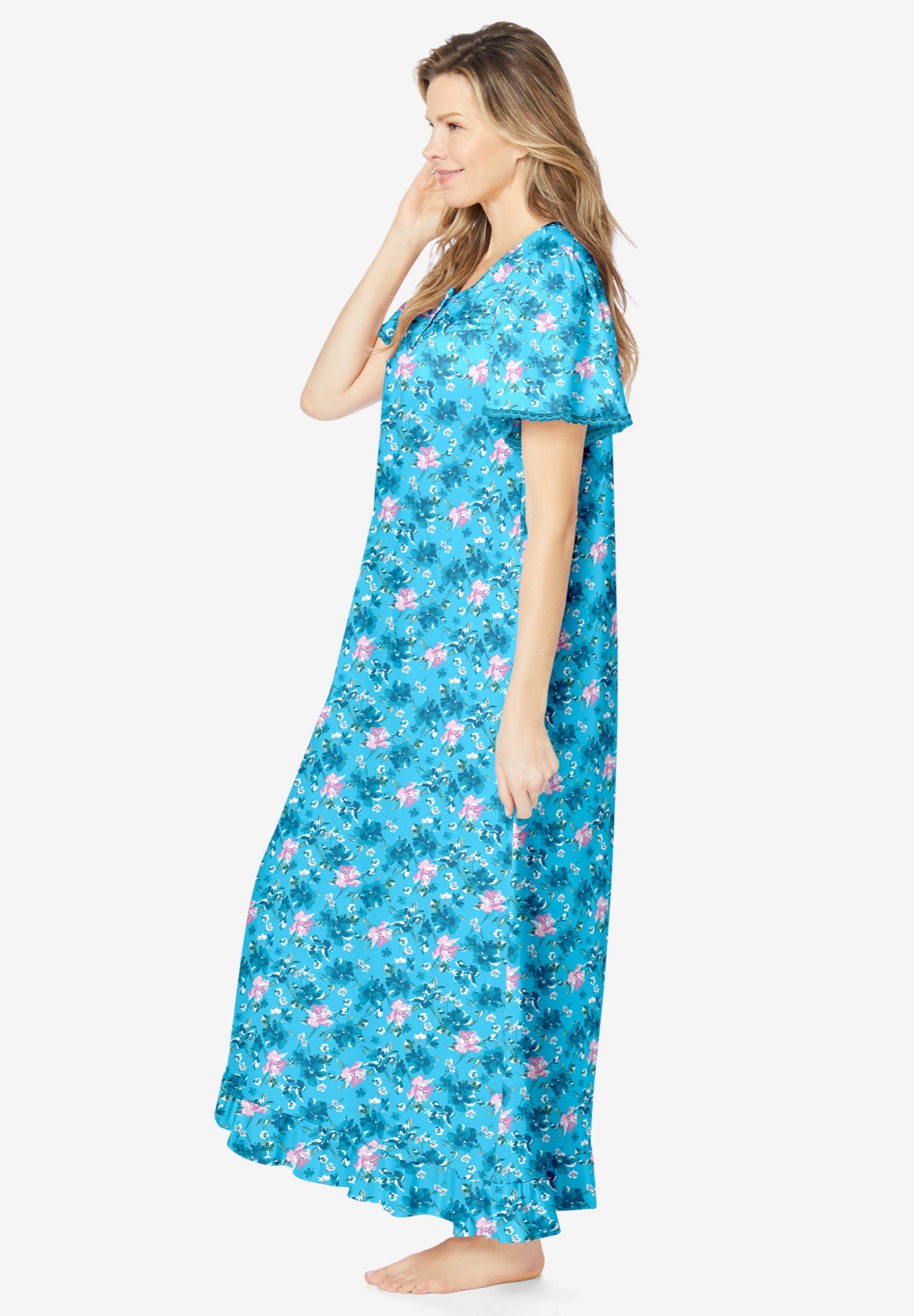Long Floral Print Cotton Gown image number 2