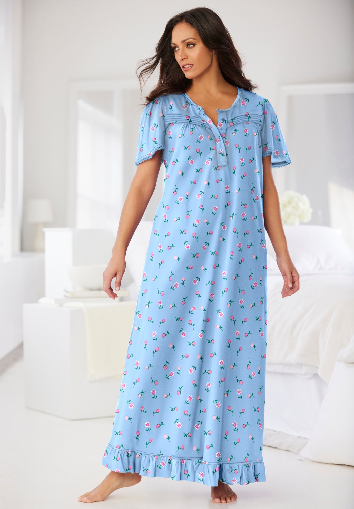 Long Floral Print Cotton Gown image number 0