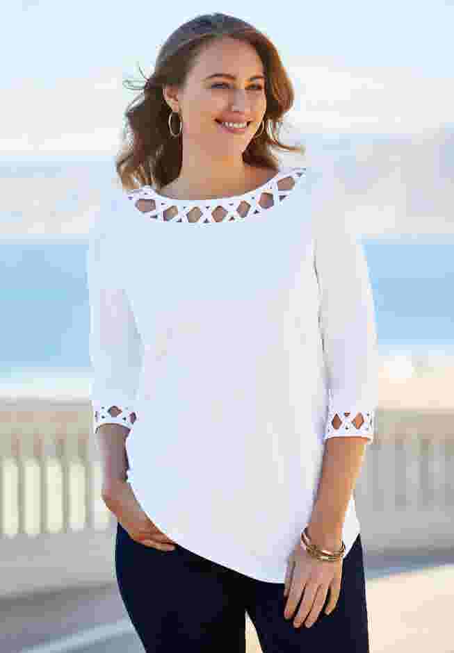 Stretch Cotton Lattice Boatneck Tunic image number 1