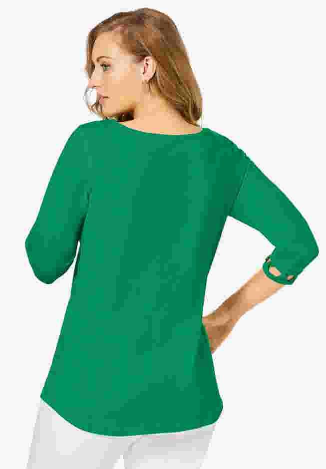 Stretch Cotton Lattice Boatneck Tunic image number 2