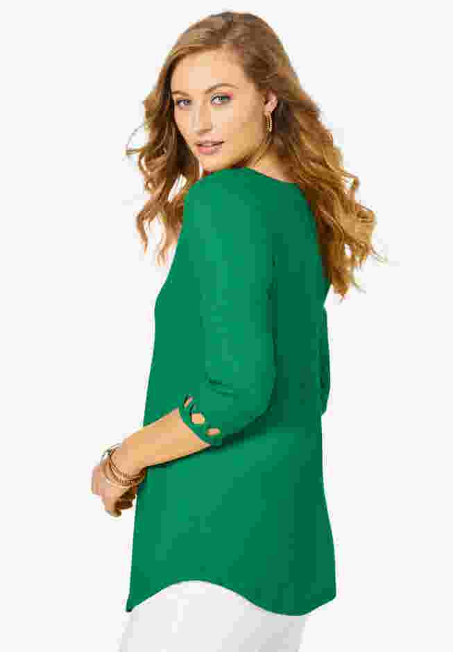 Stretch Cotton Lattice Boatneck Tunic image number 1