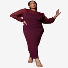 Chiffon-Paneled Midi Sweater Dress image number null