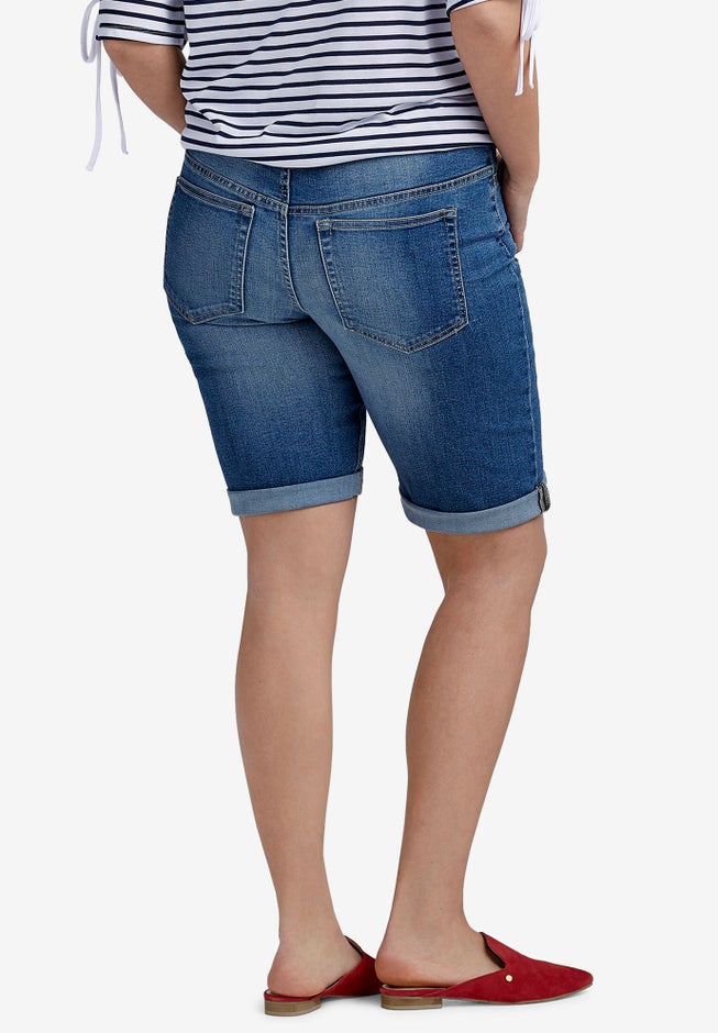 Mid-Rise Stretch Denim Bermuda Shorts image number 1