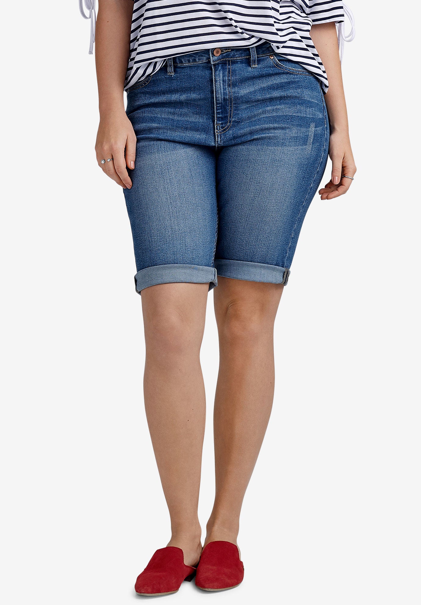 Mid-Rise Stretch Denim Bermuda Shorts image number 0