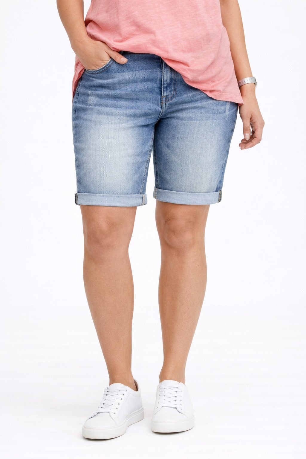Stretch Denim Mid-rise Bermuda Shorts image number 0