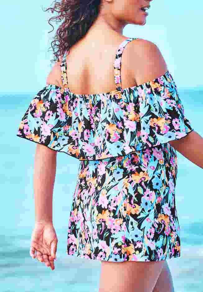 Off-The-Shoulder Flounce Swim Dress  image number 1