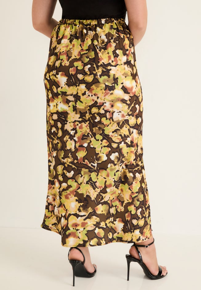 Satin Side-Slit Midi Skirt image number 1