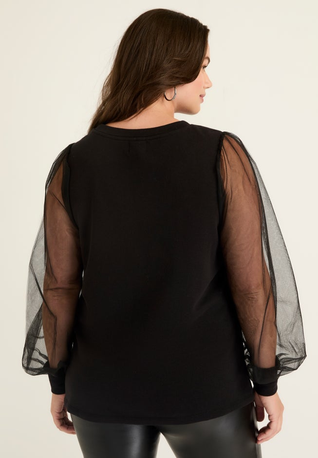 Puff-Sleeve French Terry Sweatshirt image number 1