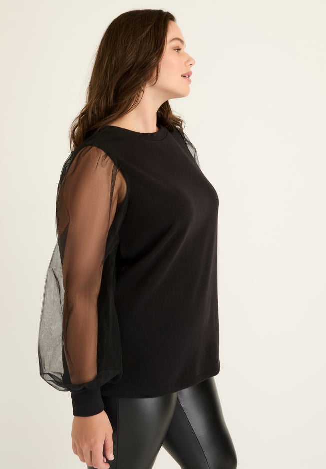 Puff-Sleeve French Terry Sweatshirt image number 2