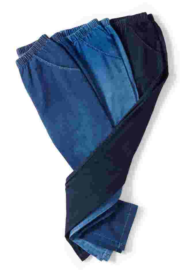 Womens Plus-Size Straight Leg Fineline Pull-On Stretch Denim Jeans image number 7