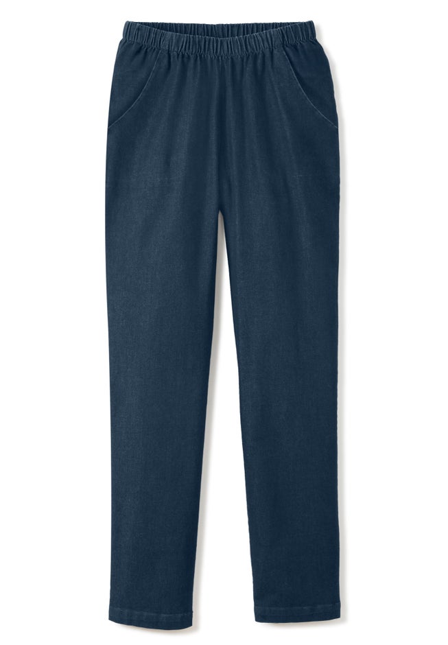 Straight Leg Fineline Pull-On Stretch Denim Jeans image number 4