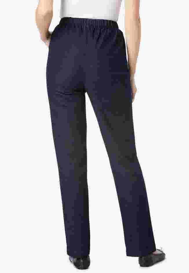 Womens Plus-Size Straight Leg Fineline Pull-On Stretch Denim Jeans image number 1