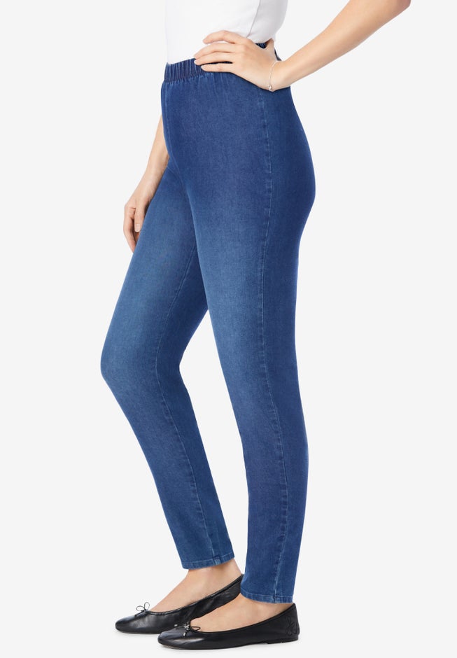 Pull-On Elastic-Waist Stretch Fineline Denim Jeans image number 2