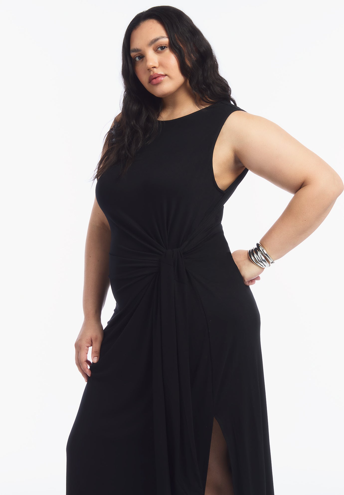 Sleeveless Side-Tie Knit Midi Dress image number 2