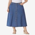 Perfect Side-Elastic All-Cotton Button Front Denim Jeans Skirt image number null
