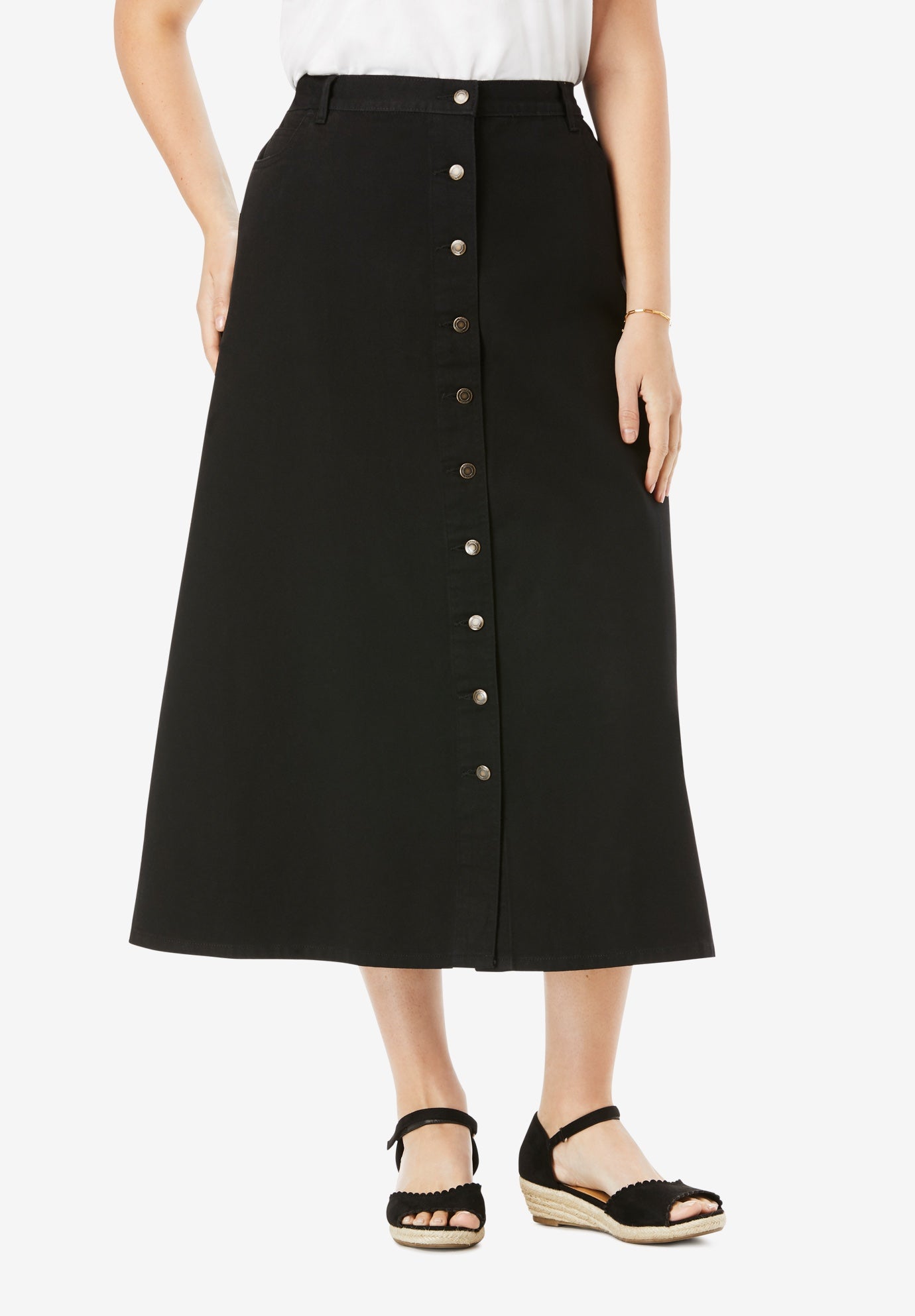 Perfect Side-Elastic All-Cotton Button Front Denim Jeans Skirt image number 0