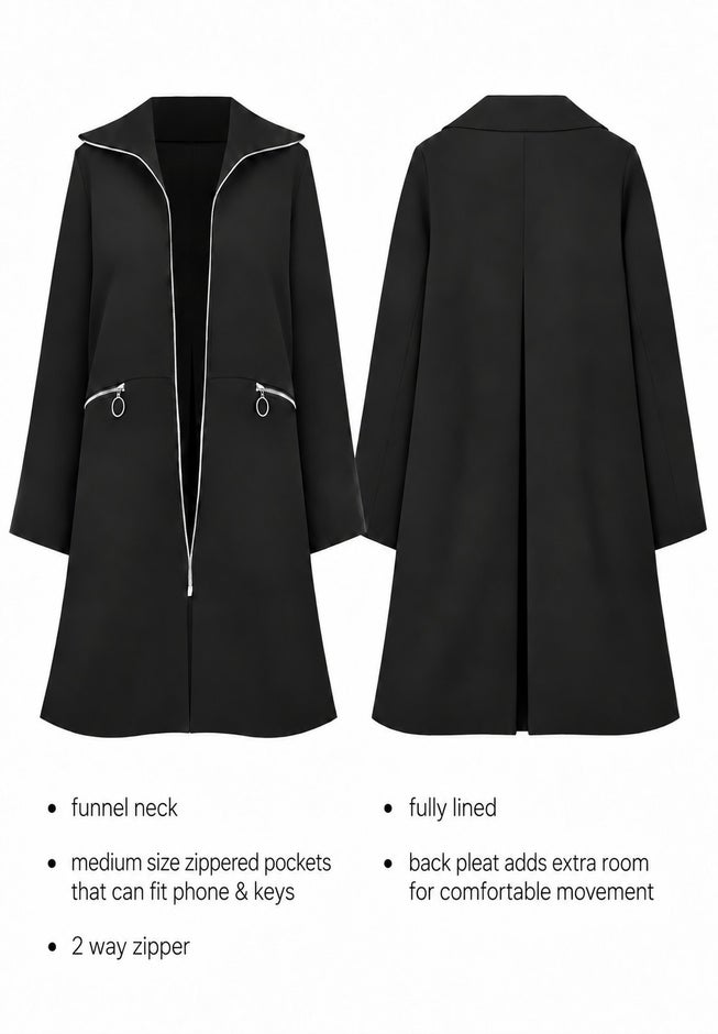 Stretch Crepe Zip Front A Line Back Pleat Coat image number 2