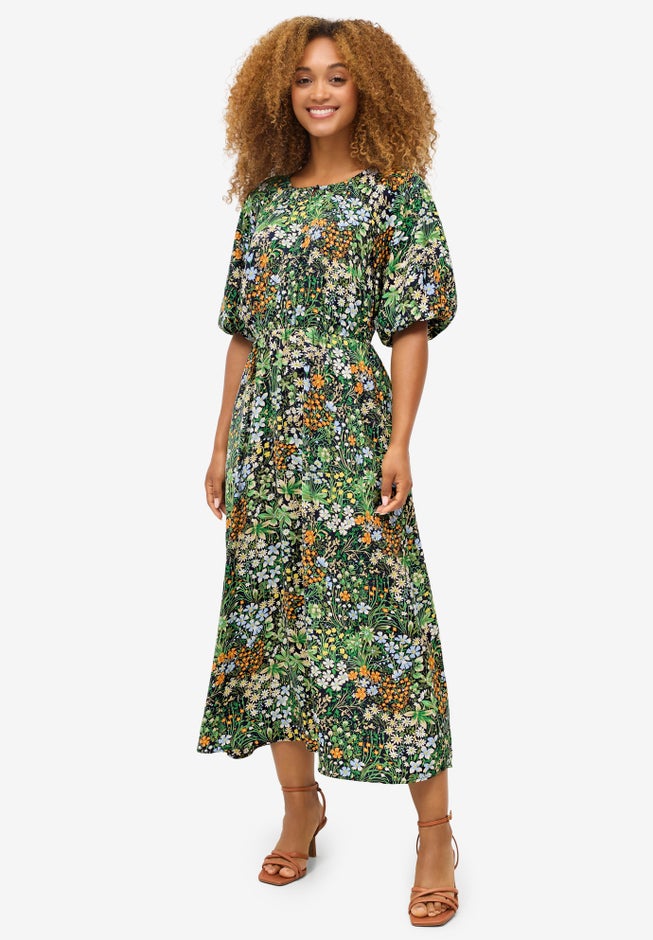 Satin Keyhole Empire Midi Dress image number 0