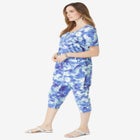 Plus Size 2-Piece Printed Henley Top and Capri Set image number null