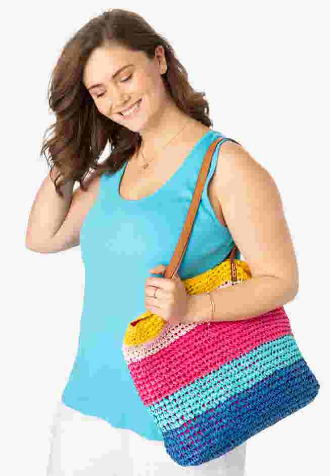Color Block Straw Tote image number 0