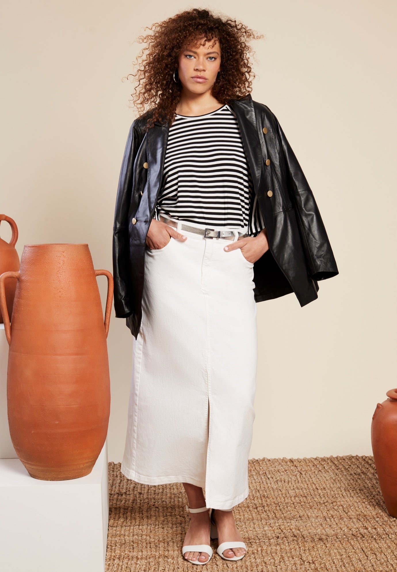 Front-Slit Denim Midi Skirt image number 0