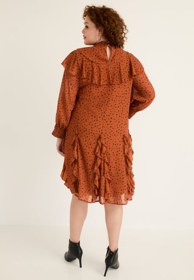 Ruffled Chiffon Mockneck Dress image number 1