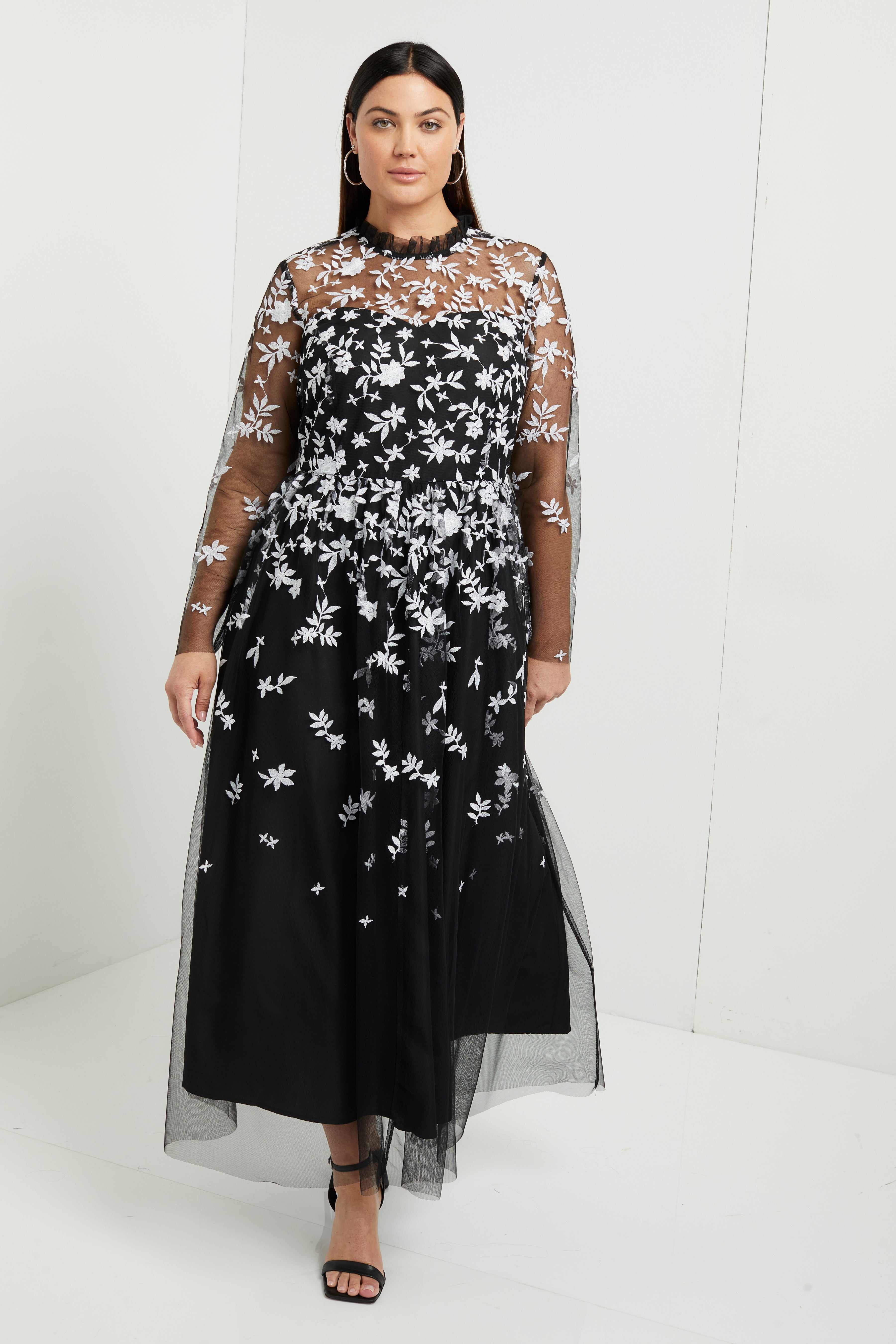 Mesh-Overlay Maxi Dress image number 2