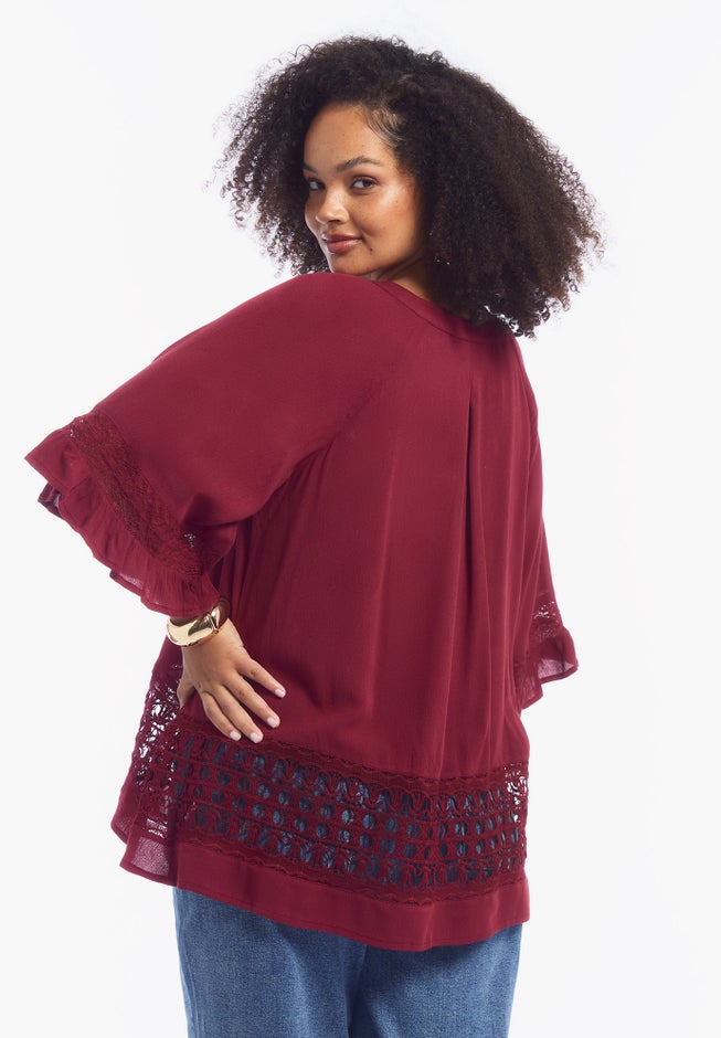 Lace-Trimmed Boho Blouse image number 2