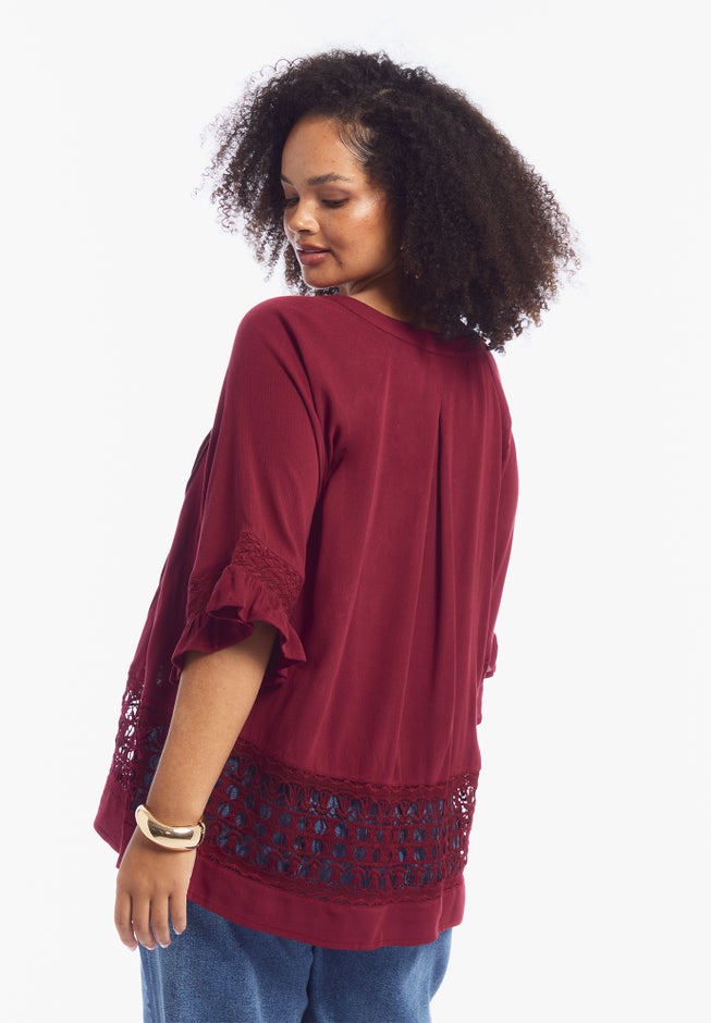 Lace-Trimmed Boho Blouse image number 3