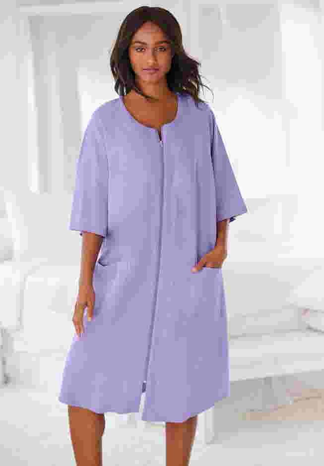 Short French Terry Zip-Front Robe image number 3