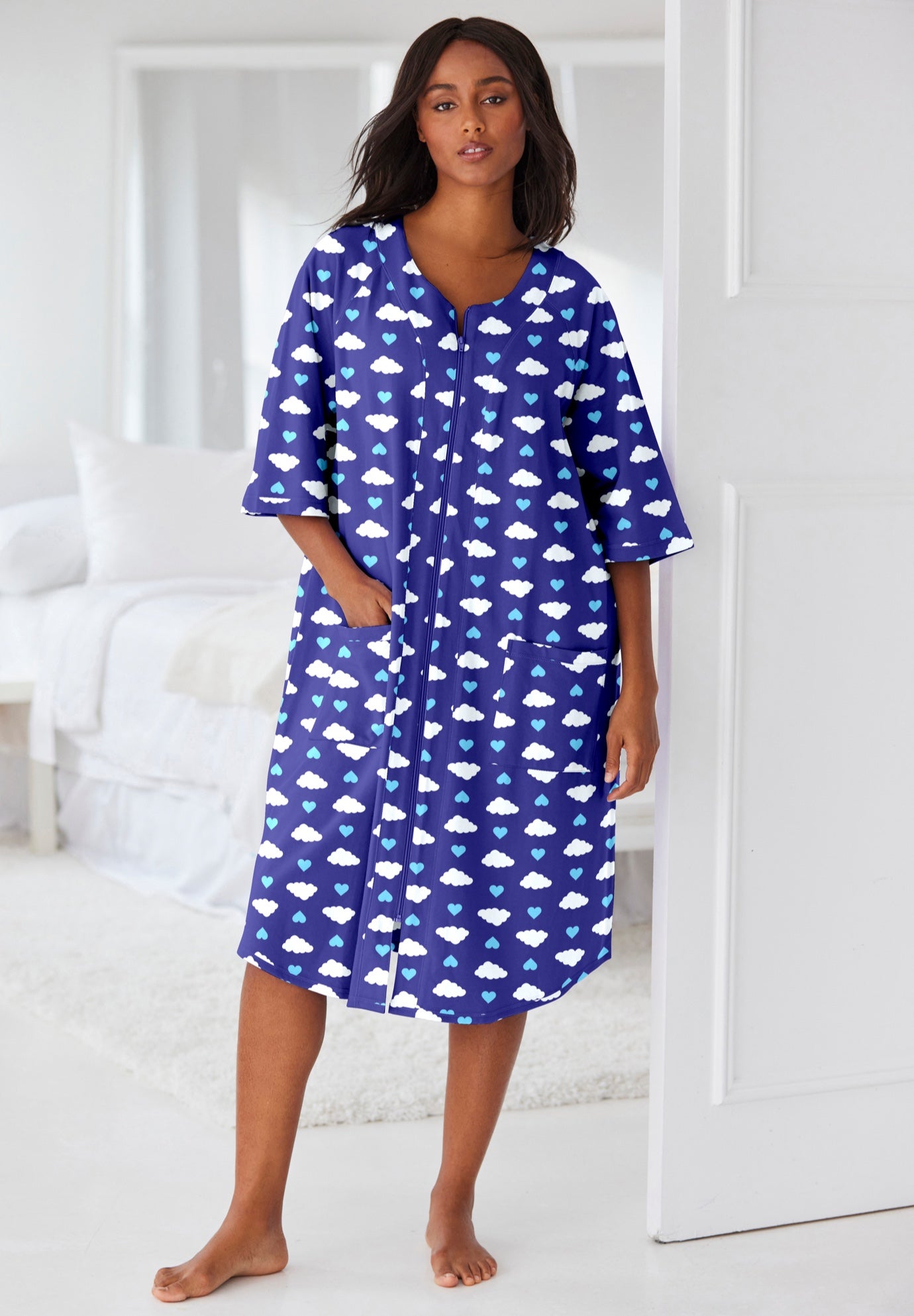 Short French Terry Zip-Front Robe image number 0